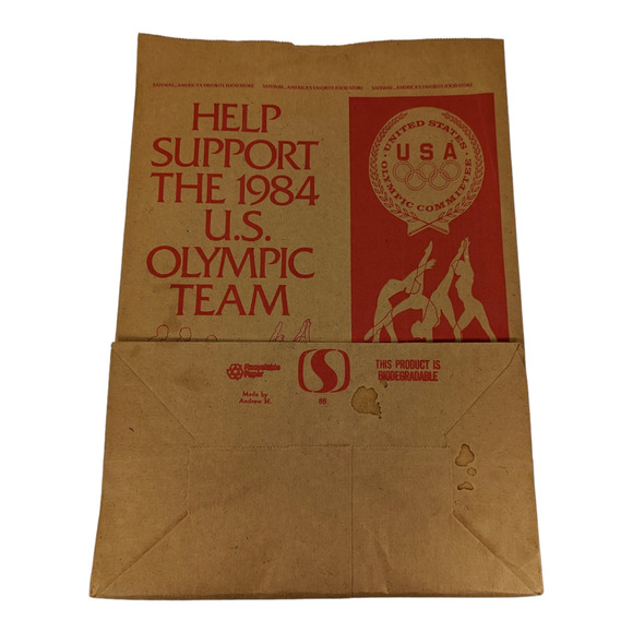 Vintage 1984 USA Olympic Team Safeway Grocery Store Large Brown Paper Bag Lot 2 - Picture 3 of 8